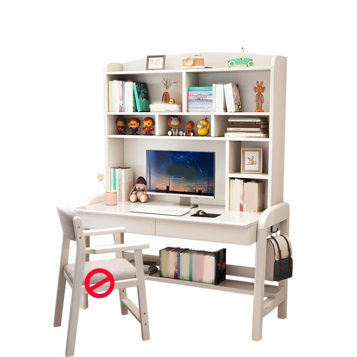 Solid Wood Kids Writing Desk with Hutch and 2 Drawers