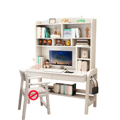 Solid Wood Kids Writing Desk with Hutch and 2 Drawers