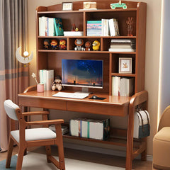 Solid Wood Kids Writing Desk with Hutch and 2 Drawers