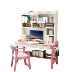 Solid Wood Kids Writing Desk with Hutch and 2 Drawers