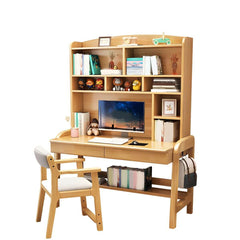 Solid Wood Kids Writing Desk with Hutch and 2 Drawers