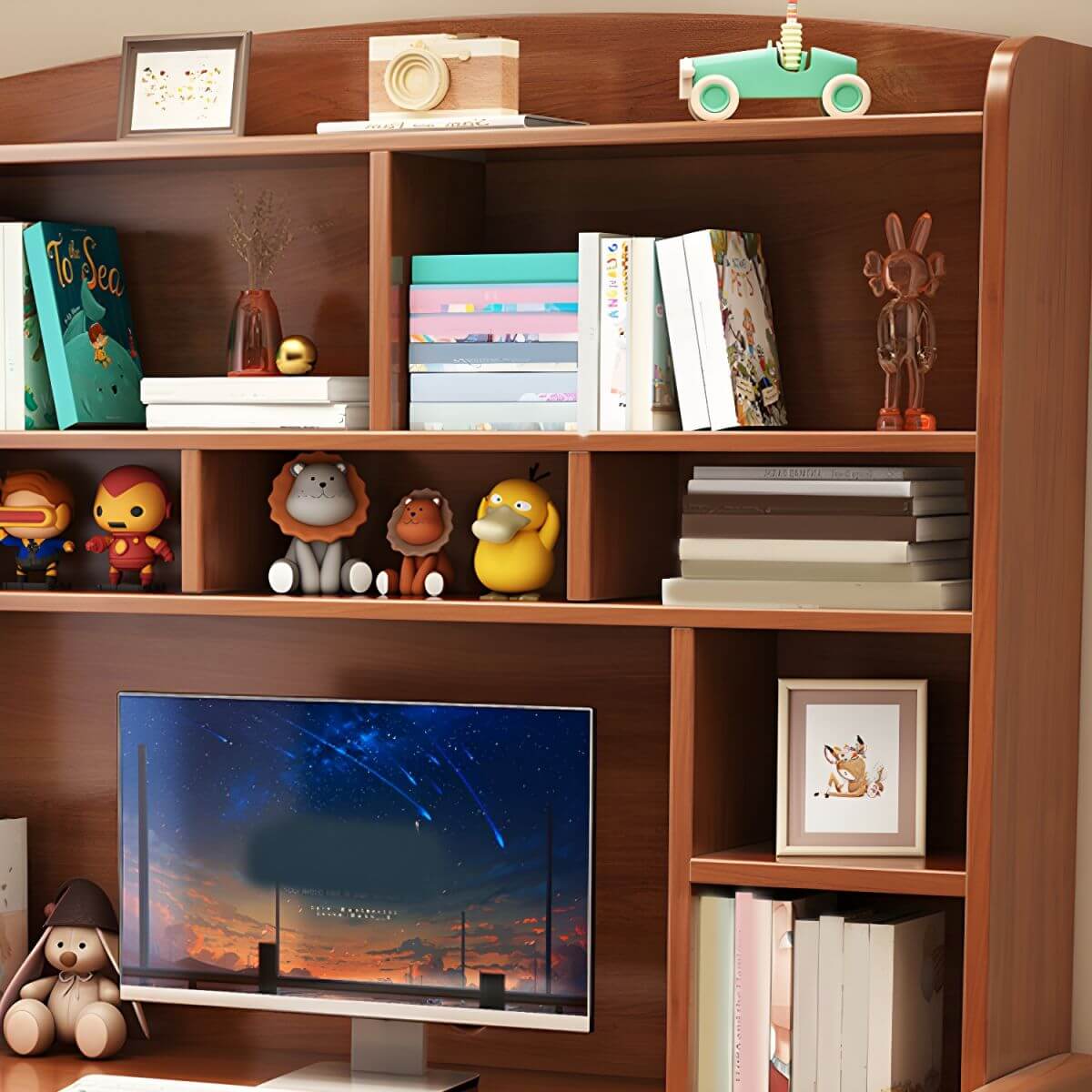 Solid Wood Kids Writing Desk with Hutch and 2 Drawers