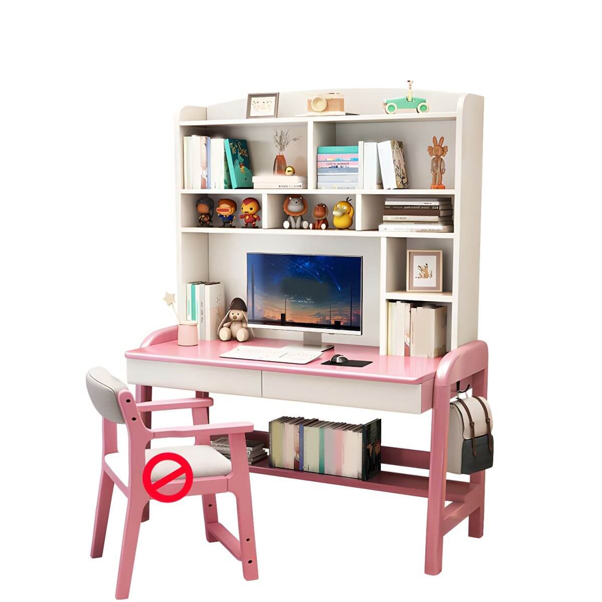 Solid Wood Kids Writing Desk with Hutch and 2 Drawers