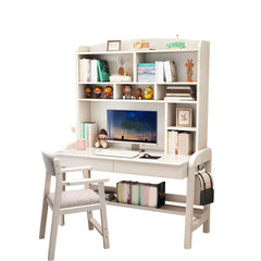 Solid Wood Kids Writing Desk with Hutch and 2 Drawers