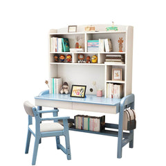 Solid Wood Kids Writing Desk with Hutch and 2 Drawers