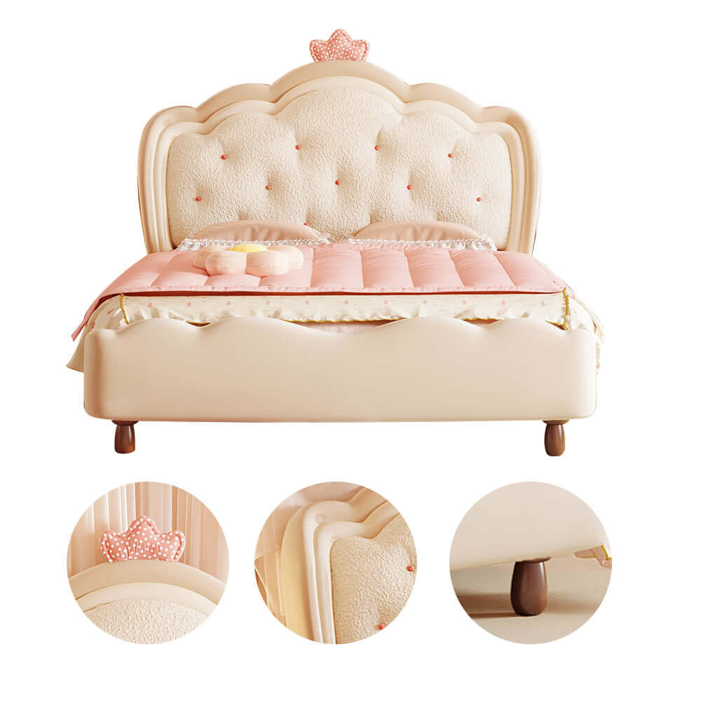 Solid Wood Modern Princess Bed with Removable Tent and Storage