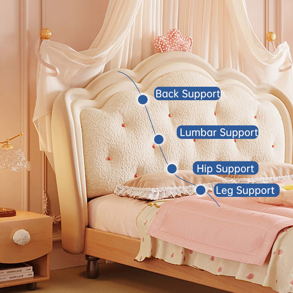 Solid Wood Modern Princess Bed with Removable Tent and Storage