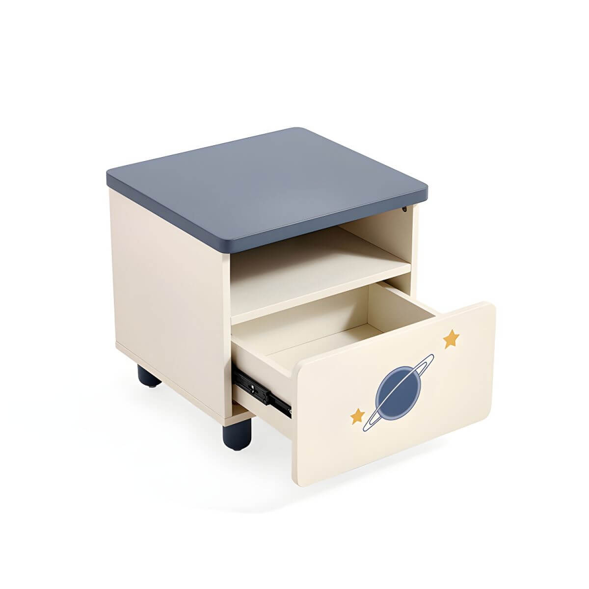 Space-Themed Kid's Nightstand with Drawer and Open Storage