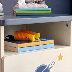 Space-Themed Kid's Nightstand with Drawer and Open Storage
