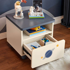 Space-Themed Kid's Nightstand with Drawer and Open Storage