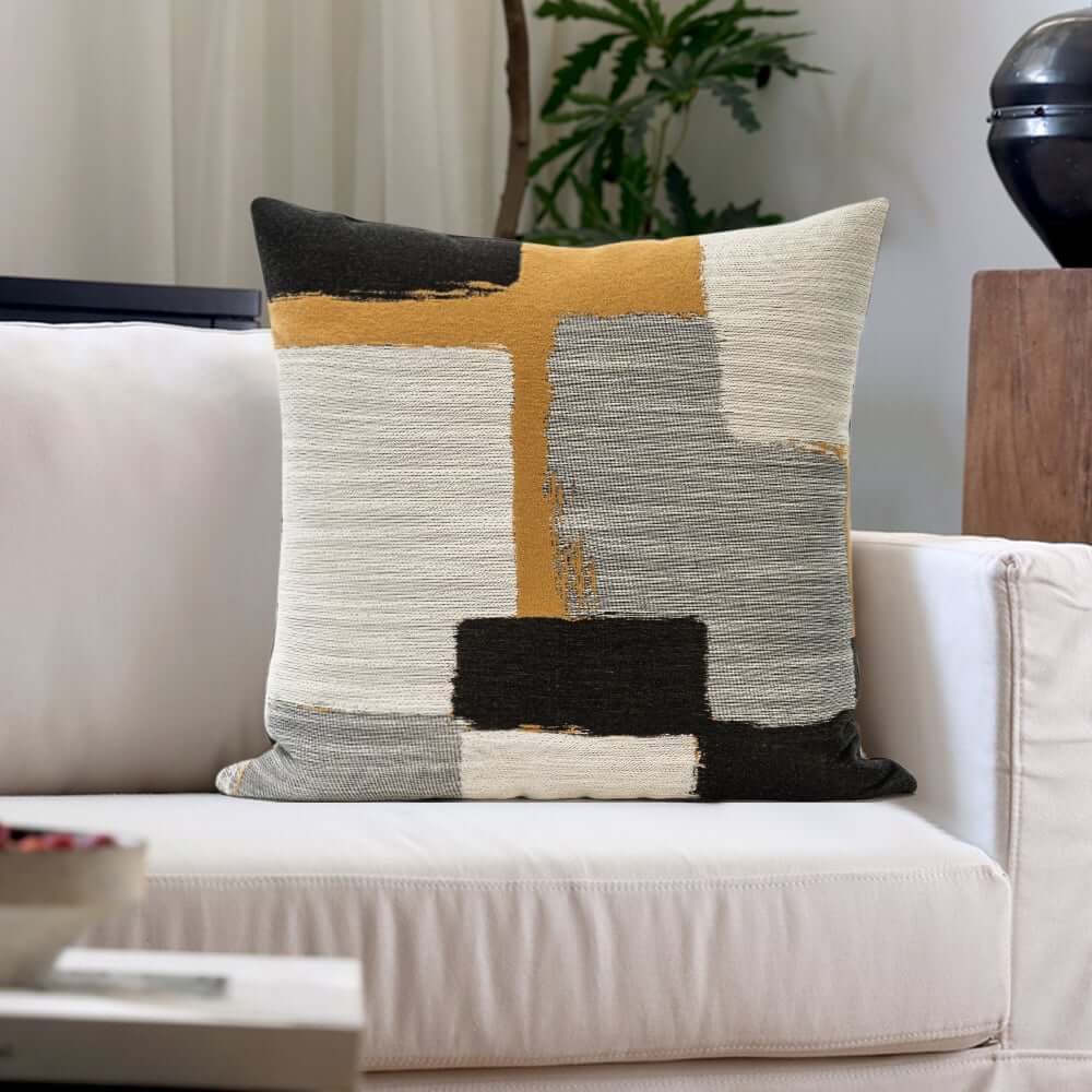 Square Throw Pillow Cover in Cotton Blend with Geometric Design