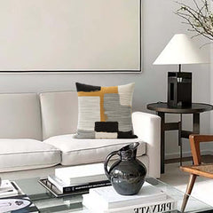 Square Throw Pillow Cover in Cotton Blend with Geometric Design