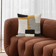 Square Throw Pillow Cover in Cotton Blend with Geometric Design