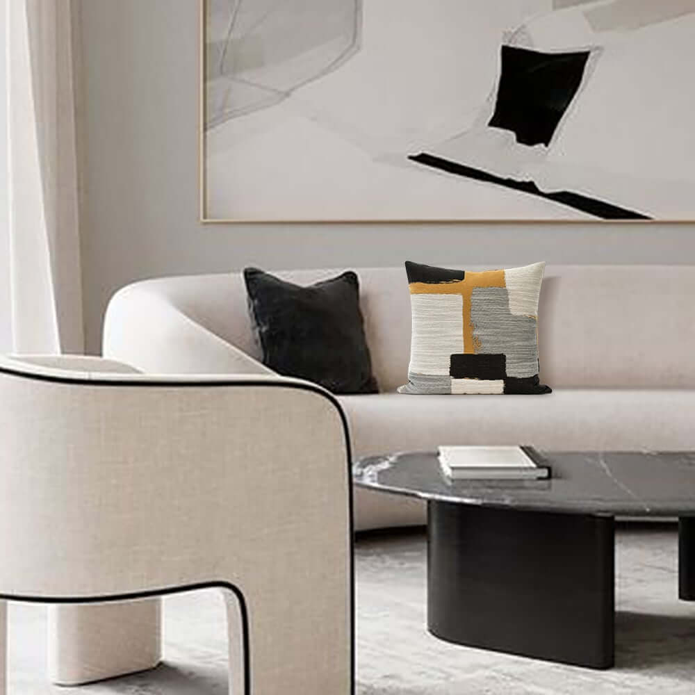 Square Throw Pillow Cover in Cotton Blend with Geometric Design