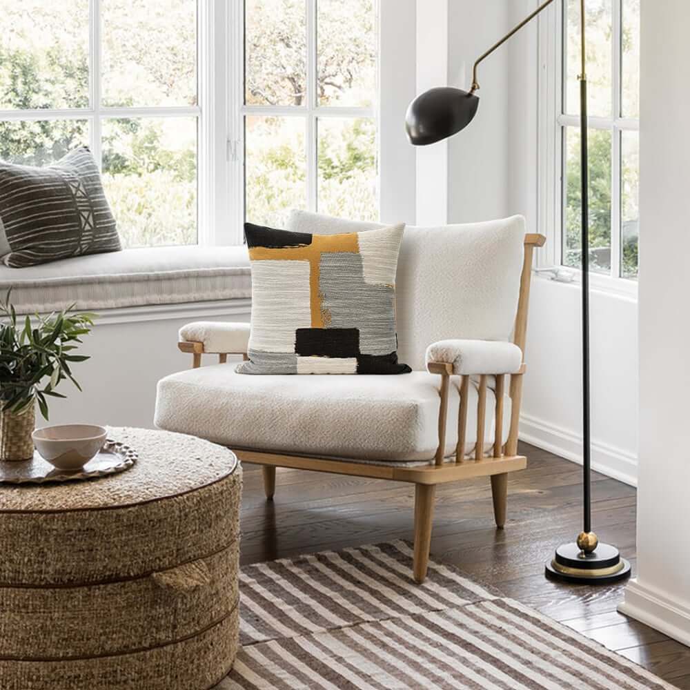 Square Throw Pillow Cover in Cotton Blend with Geometric Design