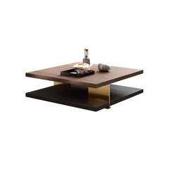 Square Walnut Coffee Table With Shelves - Modern Style