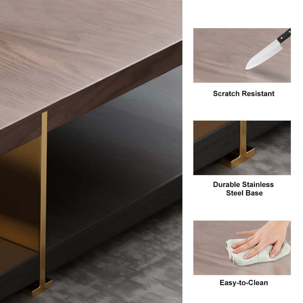 Square Walnut Coffee Table With Shelves - Modern Style