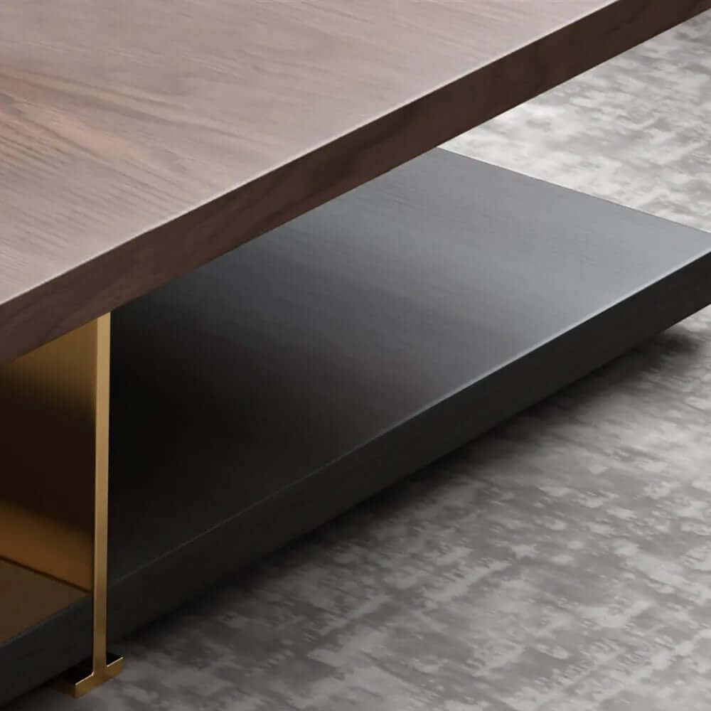 Square Walnut Coffee Table With Shelves - Modern Style