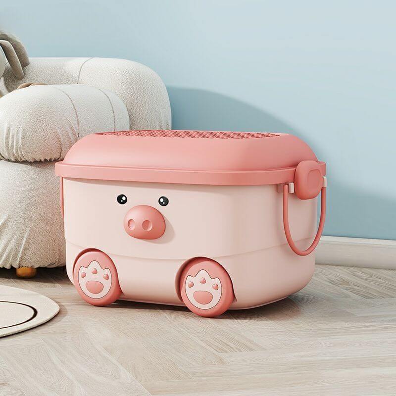Stackable Animal-Shaped Plastic Toy Box with Wheels and Lid