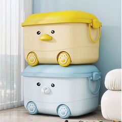 Stackable Animal-Shaped Plastic Toy Box with Wheels and Lid