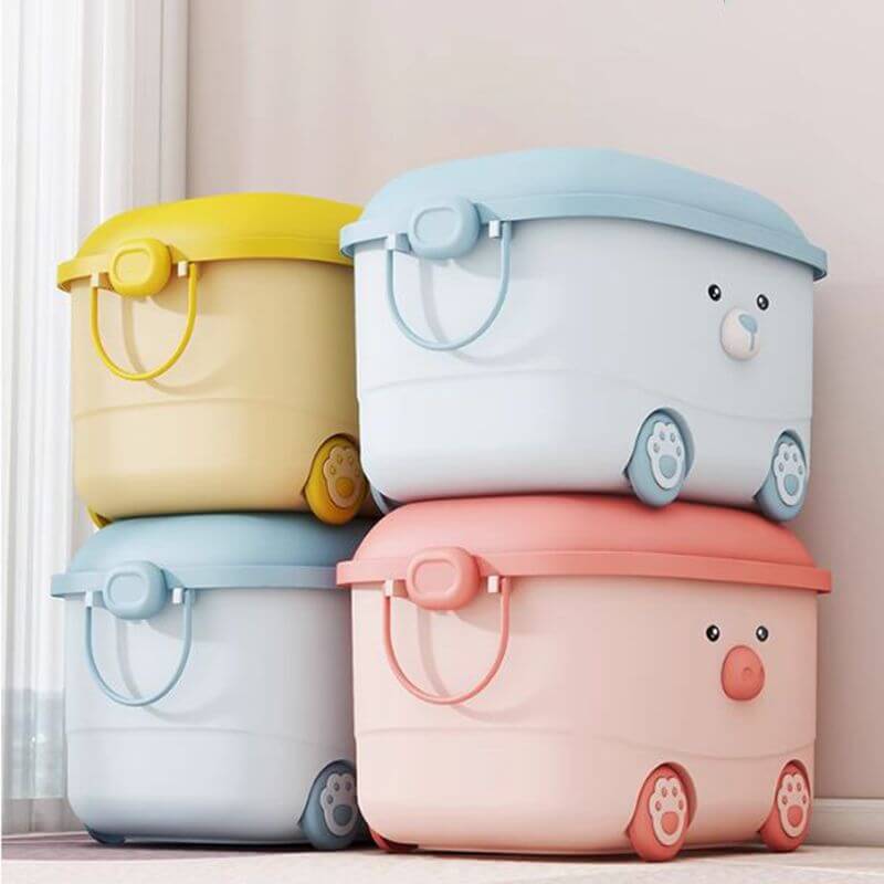 Stackable Animal-Shaped Plastic Toy Box with Wheels and Lid