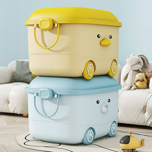 Stackable Animal-Shaped Plastic Toy Box with Wheels and Lid