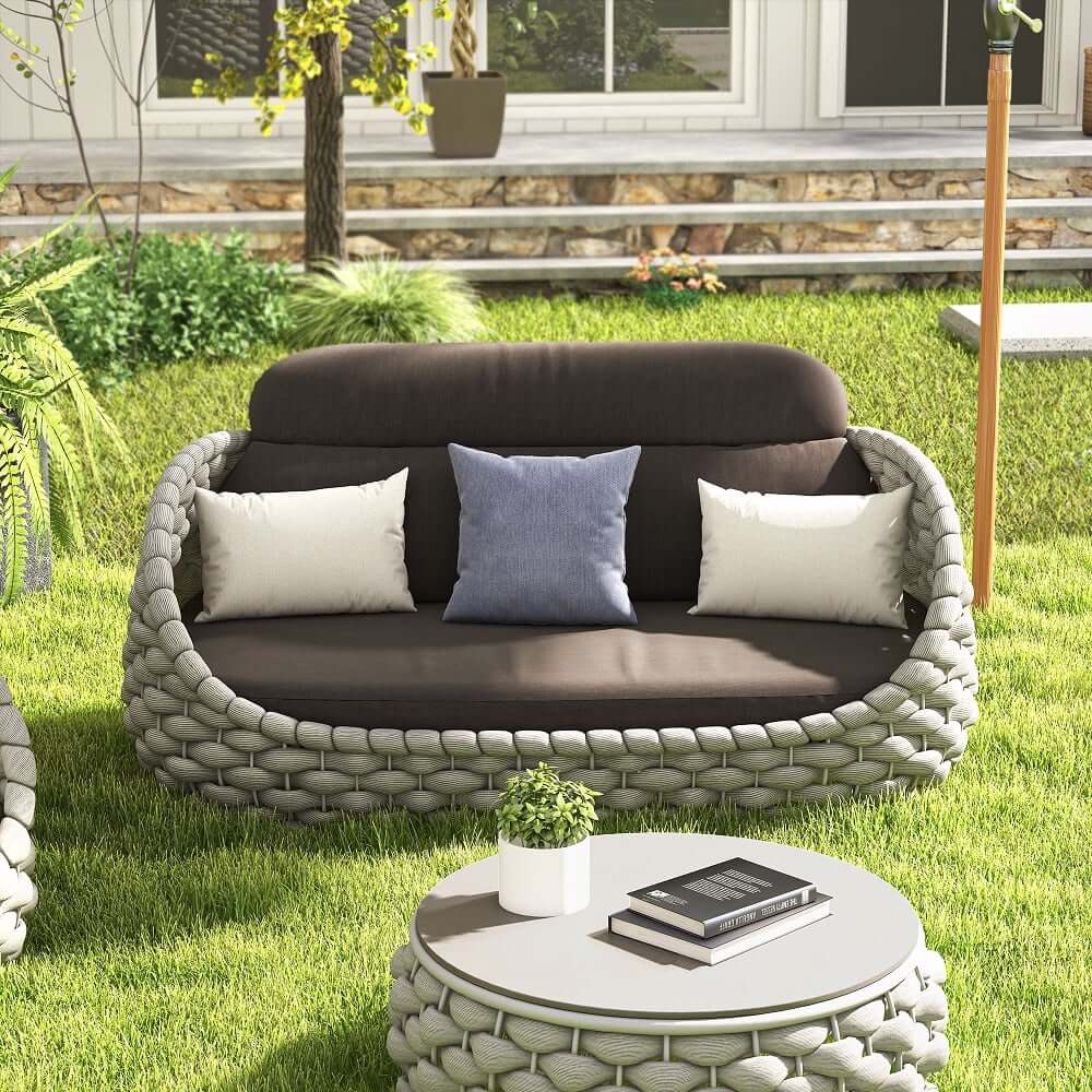 Stirling Modern 3-Seater Outdoor Sofa with Cushions in Gray