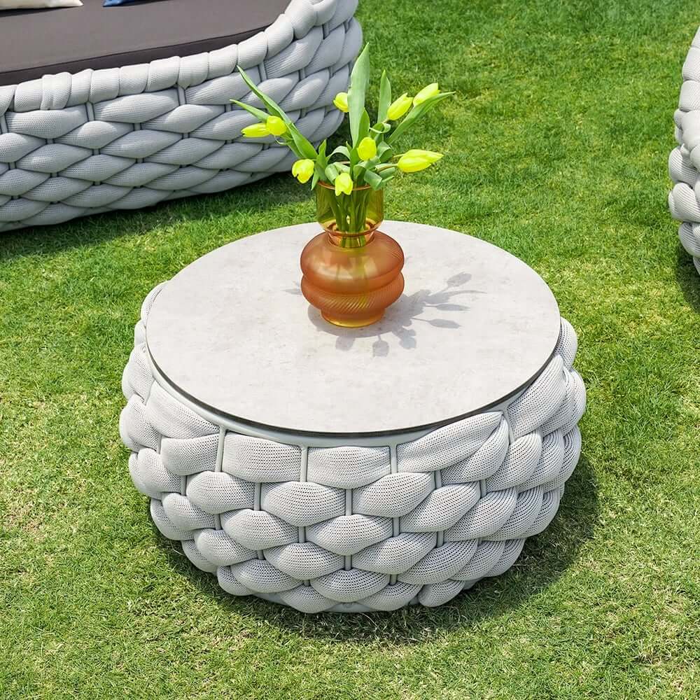 Stirling Outdoor Sofa Set with Woven Rope and Stone Top - Modern Design