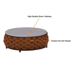 Stirling Outdoor Sofa Set with Woven Rope and Stone Top - Modern Design