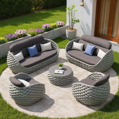 Stirling Outdoor Sofa Set with Woven Rope and Stone Top - Modern Design