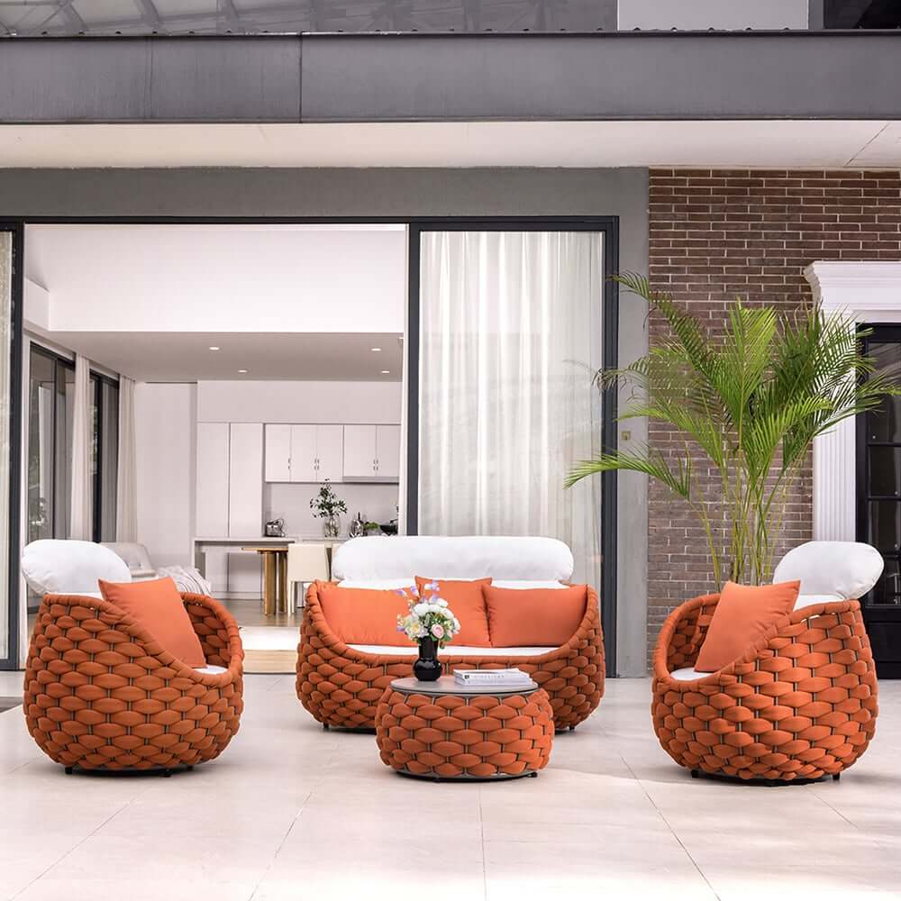 Stirling Outdoor Sofa Set with Woven Rope and Stone Top - Modern Design