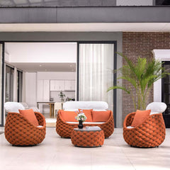 Stirling Outdoor Sofa Set with Woven Rope and Stone Top - Modern Design