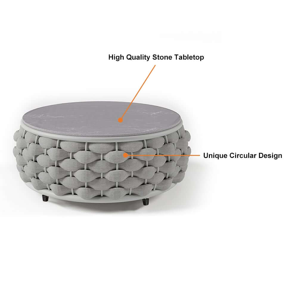 Stirling Outdoor Sofa Set with Woven Rope and Stone Top - Modern Design