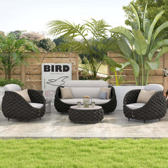 Stirling Outdoor Sofa Set with Woven Rope and Stone Top - Modern Design