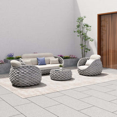 Stirling Outdoor Sofa Set with Woven Rope and Stone Top - Modern Design