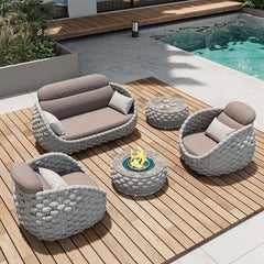 Stirling Outdoor Sofa Set with Woven Rope and Stone Top - Modern Design
