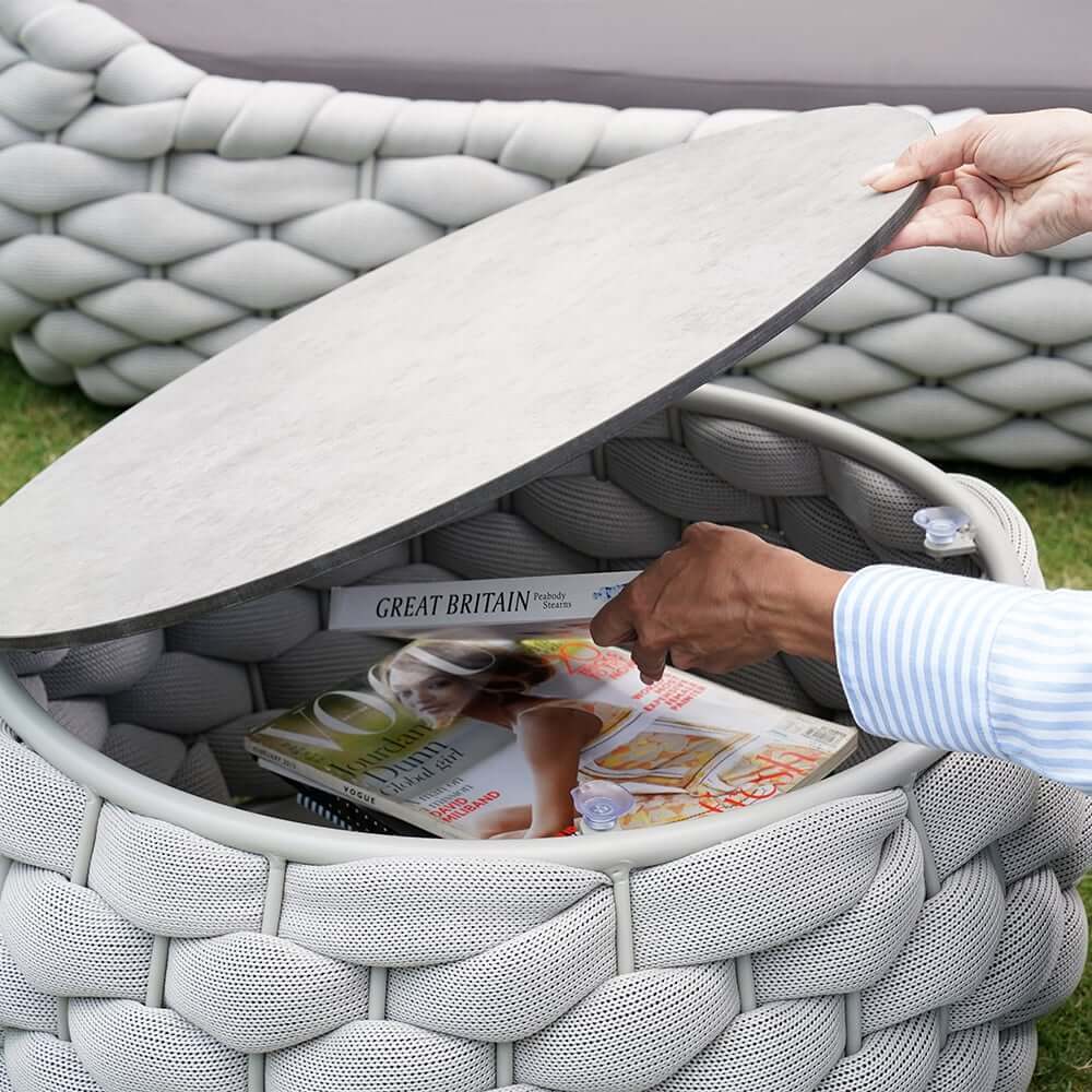 Stirling Outdoor Sofa Set with Woven Rope and Stone Top - Modern Design