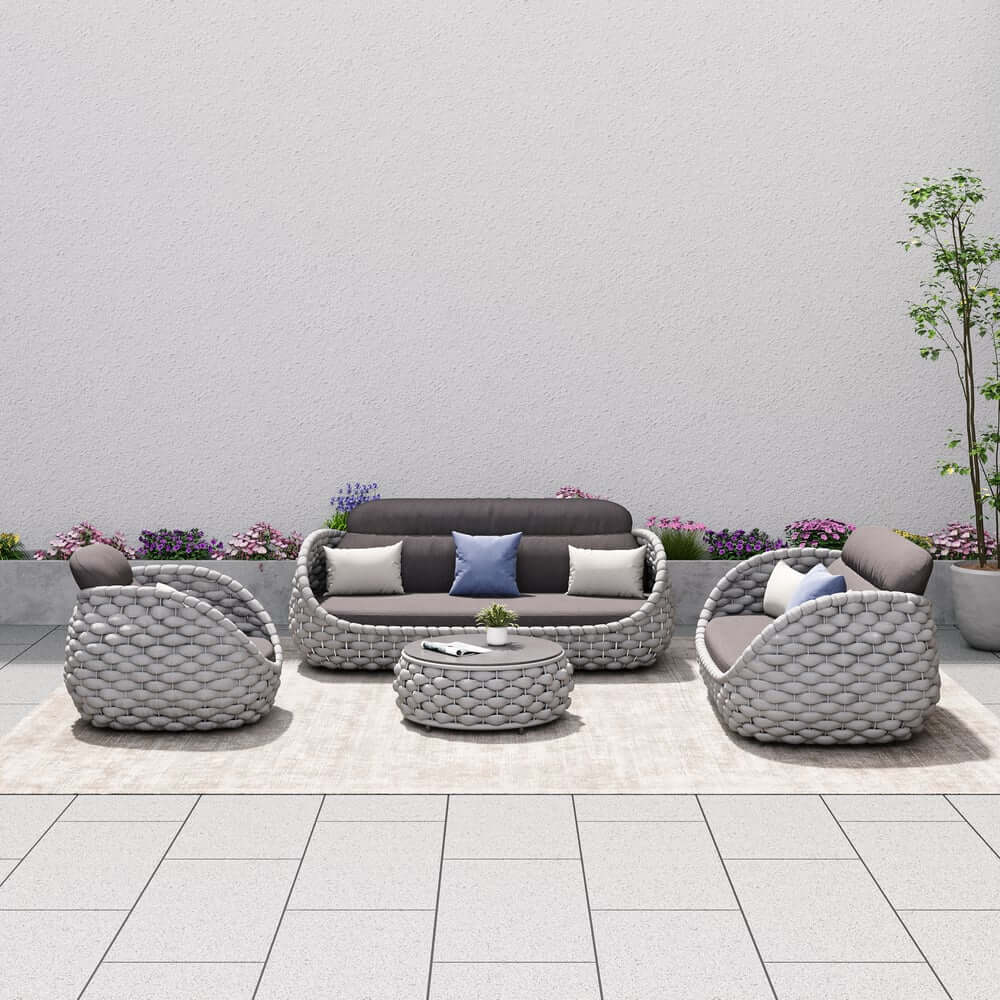 Stirling Outdoor Sofa Set with Woven Rope and Stone Top - Modern Design