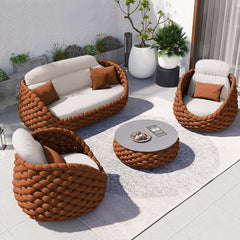 Stirling Outdoor Sofa Set with Woven Rope and Stone Top - Modern Design