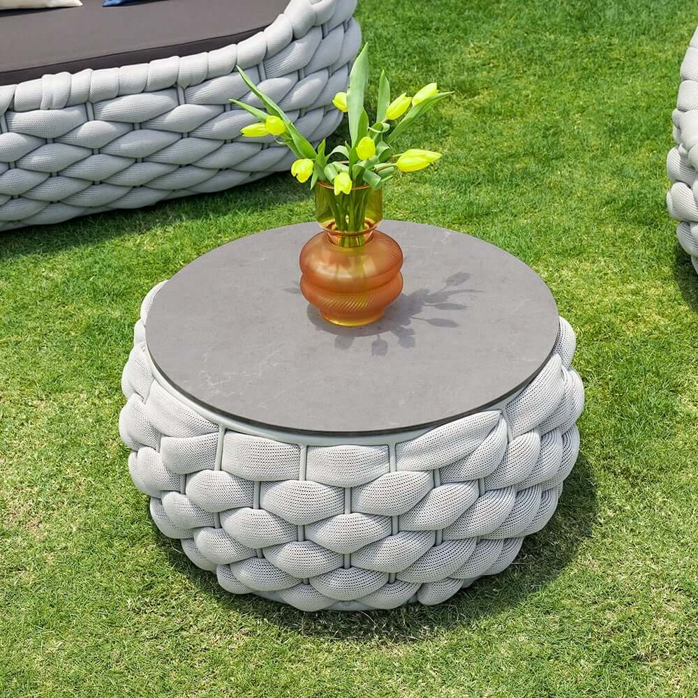 Stirling Outdoor Sofa Set with Woven Rope and Stone Top - Modern Design