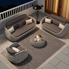 Stirling Outdoor Sofa Set with Woven Rope and Stone Top - Modern Design
