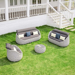 Stirling Outdoor Sofa Set with Woven Rope and Stone Top - Modern Design