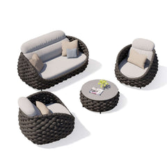 Stirling Outdoor Sofa Set with Woven Rope and Stone Top - Modern Design