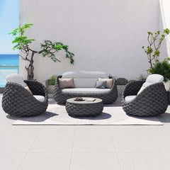 Stirling Outdoor Sofa Set with Woven Rope and Stone Top - Modern Design
