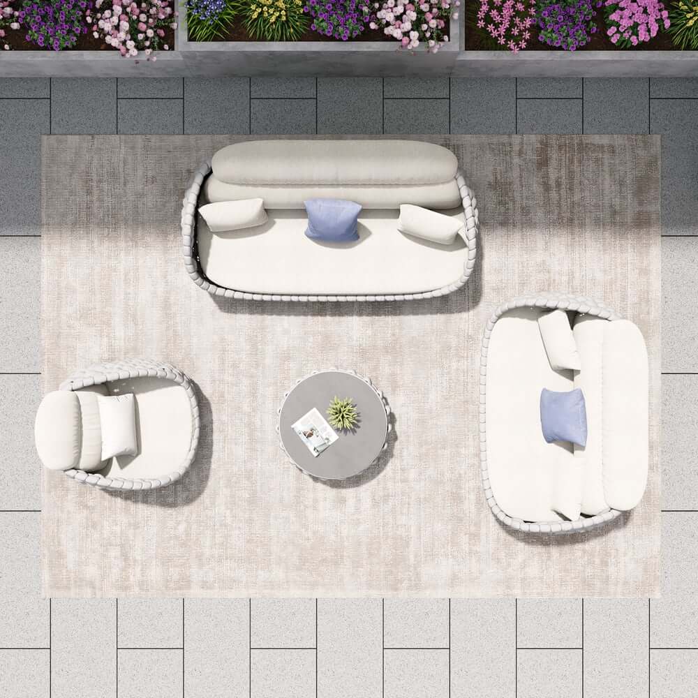 Stirling Outdoor Sofa Set with Woven Rope and Stone Top - Modern Design