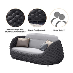 Stirling Outdoor Sofa Set with Woven Rope and Stone Top - Modern Design