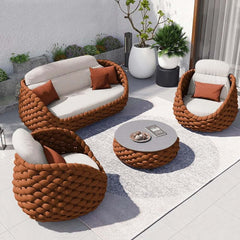 Stirling Outdoor Sofa Set with Woven Rope and Stone Top - Modern Design