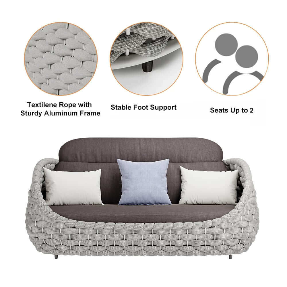 Stirling Outdoor Sofa Set with Woven Rope and Stone Top - Modern Design