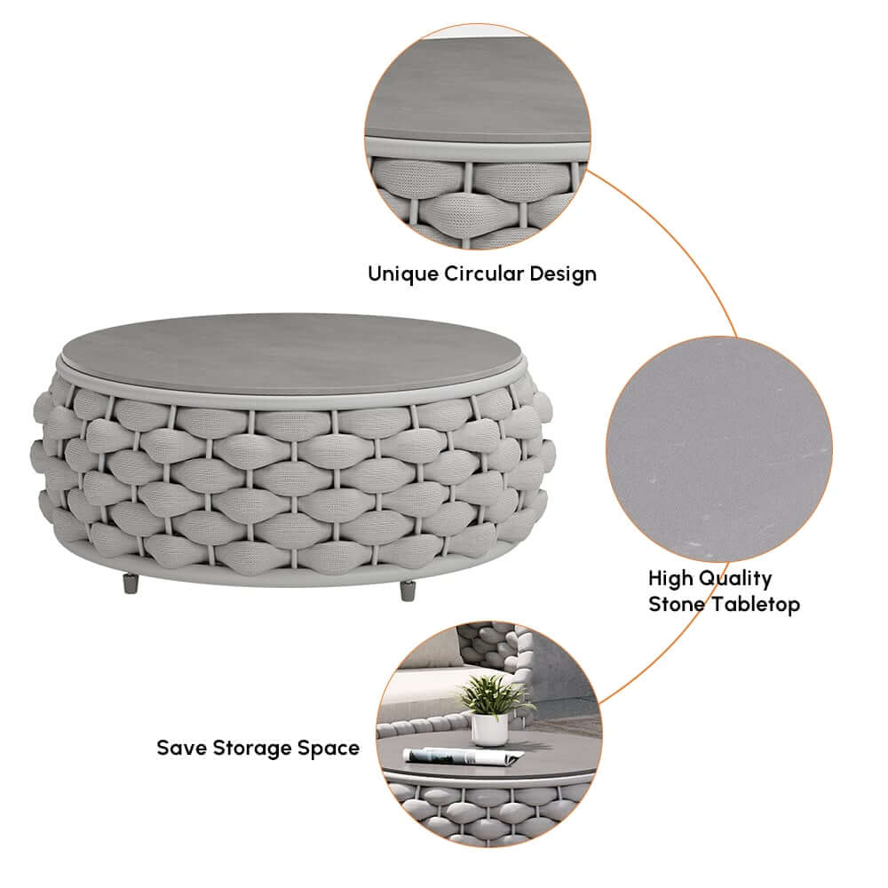 Stirling Outdoor Sofa Set with Woven Rope and Stone Top - Modern Design