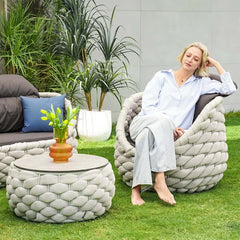 Stirling Outdoor Sofa Set with Woven Rope and Stone Top - Modern Design